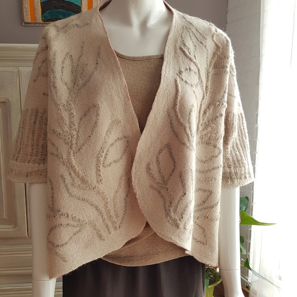 Custom made Overcoat Jacket  Loose Beige Felt Vest Nuno Felt Poncho Wet Felt Beige Vintage Look Oversized Vest Gift for Mom S-M L-XL