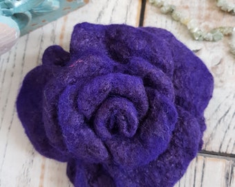 Purple Felt Rose Brooch Flower Brooch Hand Felted Wool Woman Big Purple Floral Accessory Wristband Felt Pin Headband Purple Rose Gift