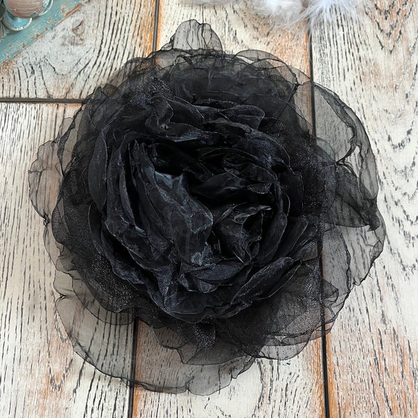 Broche de flores negras Alfiler de flores extra grande Broche de fiesta Flor de organza Flor de corsage alfiler negro Broche floral de moda Regalo para mamá