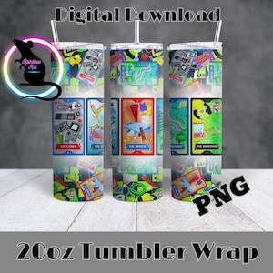 Nostalgic Tarot Tumbler Wrap | 80's Digital | Mashup Art PNG | Throwback Thursday |  Sublimation Tumbler | Trendy Graphic