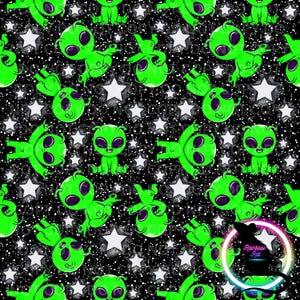 Archivo sin costuras de extraterrestre / Negro intenso / Sublimación de estrellas / Descarga digital / PNG / Diseño de tela para niños / Personaje de dibujos animados / Fondo de pantalla