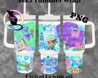 40oz Tumbler Wrap |90&#39;s Kid | Y2K Sublimation | Nostalgia PNG | Retro | Vintage Toys | Digital File | 80&#39;s Kid | Nostalgic Design