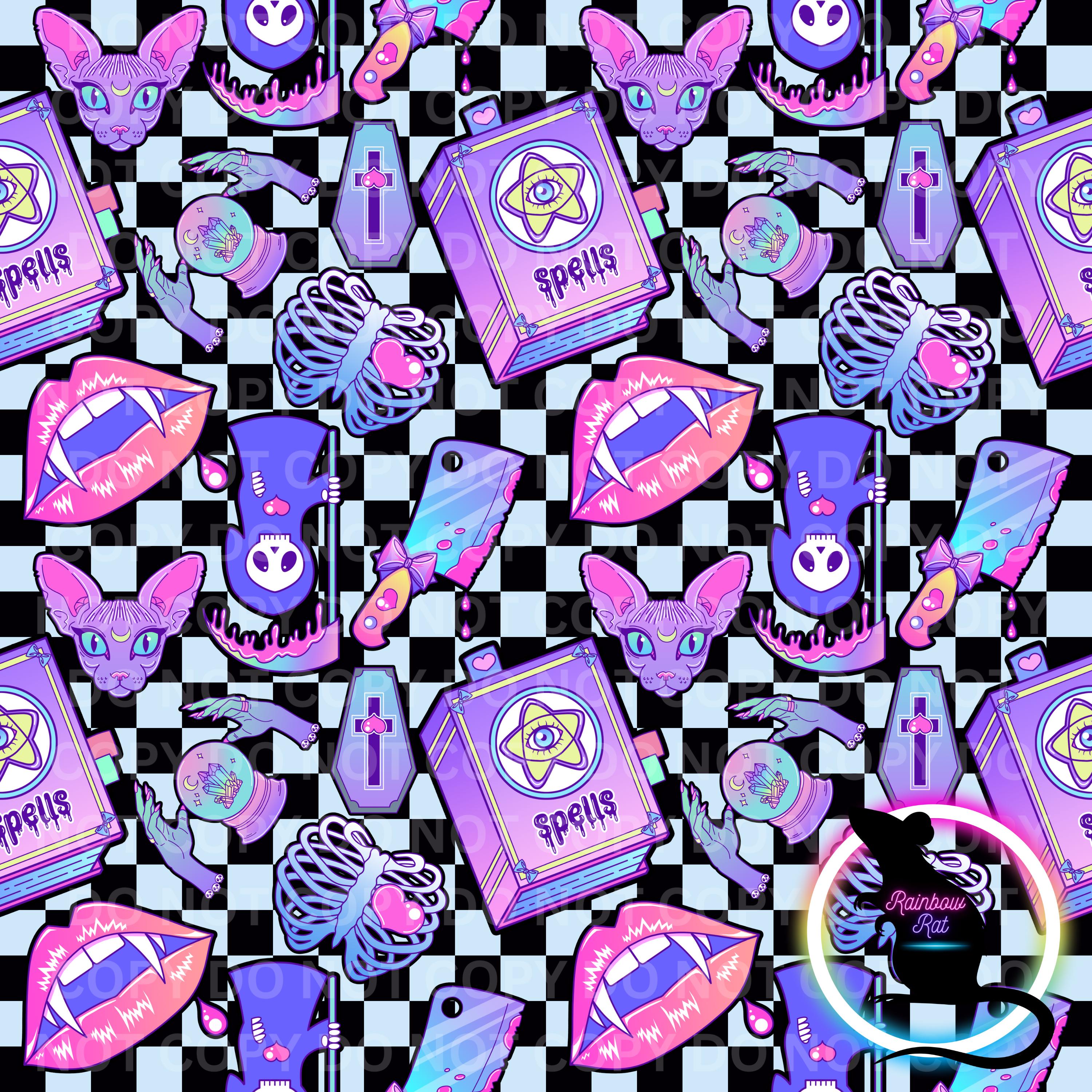 Seamless File | Cute&Creepy | Purple | Checkered| PNG | Digital File | Spooky | Witchy | Grim Reaper | Pastel Goth | Sublimation | Cute Goth