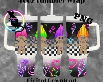 40oz Tumbler Wrap | Neon Dolls | Rainbow | Sublimation | PNG | Checkered | Vintage Toys | Digital File | Black&White | 90&#39;s | 90&#39;s Kid