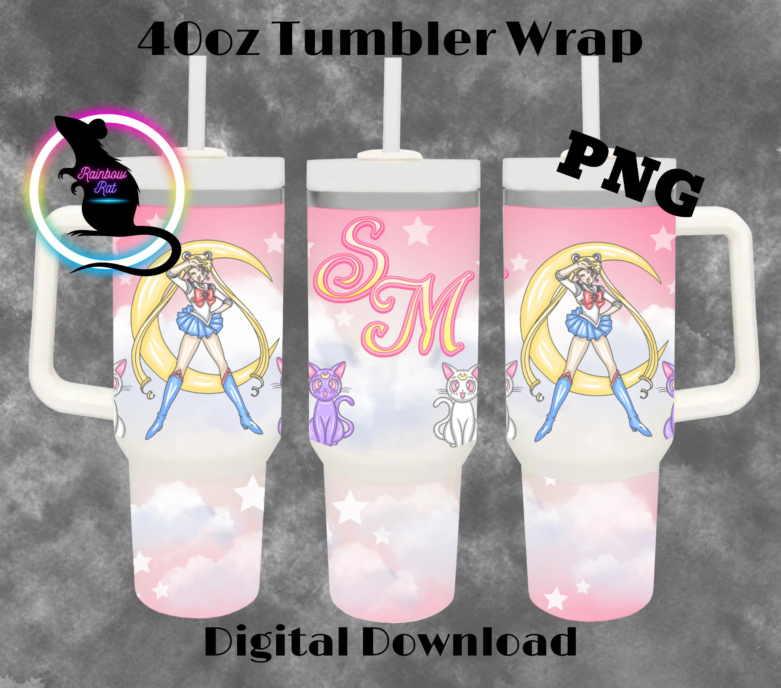 40oz Tumbler Wrap | Anime | Pastel | Sublimation | PNG | Stars | Vintage Toys | Digital File | Soft Pink | 90's | 90's Kid