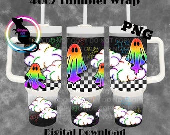 Rainbow Ghosties 40oz Tumbler Wrap | LGBTQ | Sublimation | Pride PNG | Trans | Pansexual | Digital File | Love is Love | Gay | Lesbian