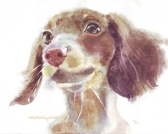 Retrato de mascota en acuarela pintado a mano a partir de una foto: Arte canino personalizado