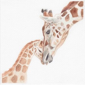 Giraffa piccolo dipinto ad acquerello, opera d'arte originale dipinta a mano, regalo premuroso per la festa della mamma, 4x4"