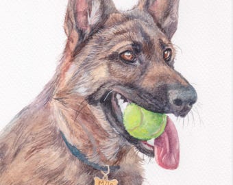 Custom Watercolor Pet Portrait, Hand-Painted Dog or Cat Memorial