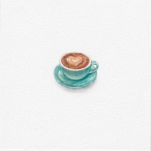 Mini coffee cap painting, tiny watercolor, hand painted art, 4x4"