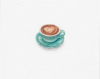 Mini coffee cap painting, tiny watercolor, hand painted art, 4x4"