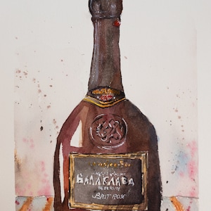 Watercolor bottle rose brut sparkling wine Balaklava