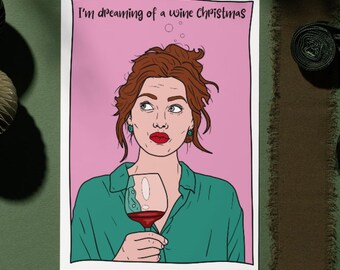 Funny Wine Christmas Card, Wine Lover Holiday Greeting, A5