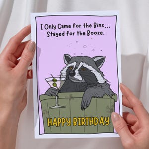Funny Drunk Raccoon Birthday Card, Humorous Animal Pun image 2