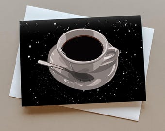 Cosmic Coffee Greeting Card, Galaxy Art, Quirky A5 Card