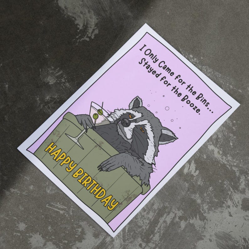 Funny Drunk Raccoon Birthday Card, Humorous Animal Pun image 3