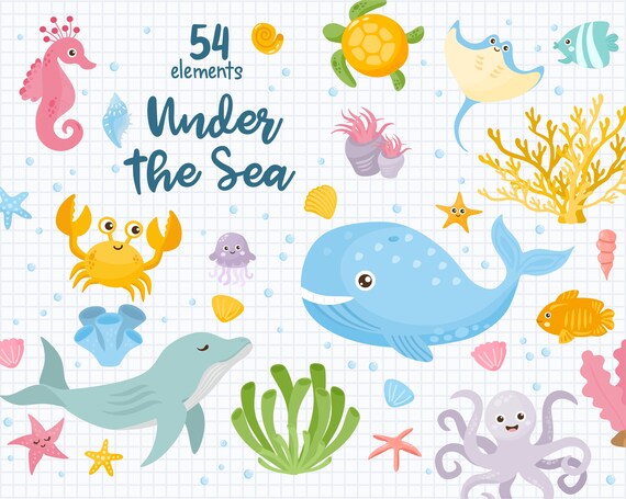 Under The Sea Clipart Kids Nursery Clipart Ocean Fish Sea Etsy