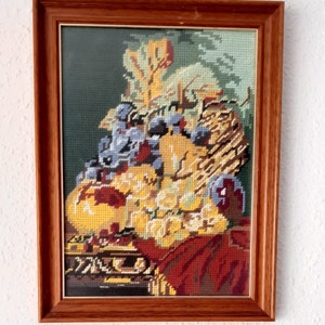 Vintage Embroidered Nature Morte Fruit  Embroidery Wall decor Home decor embroidered picture Hand embroidered art Handcraft