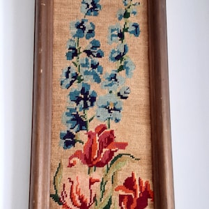 ヴィンテージ刺繍絵「春の花」壁飾り 家の装飾 装飾刺繍絵 手刺繍絵画アート 手工芸品 ギフト
