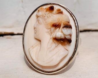 Early 1900/'s Oval Carved Pink Stone Antique Cameo Stick Pin Gold Plate Setting