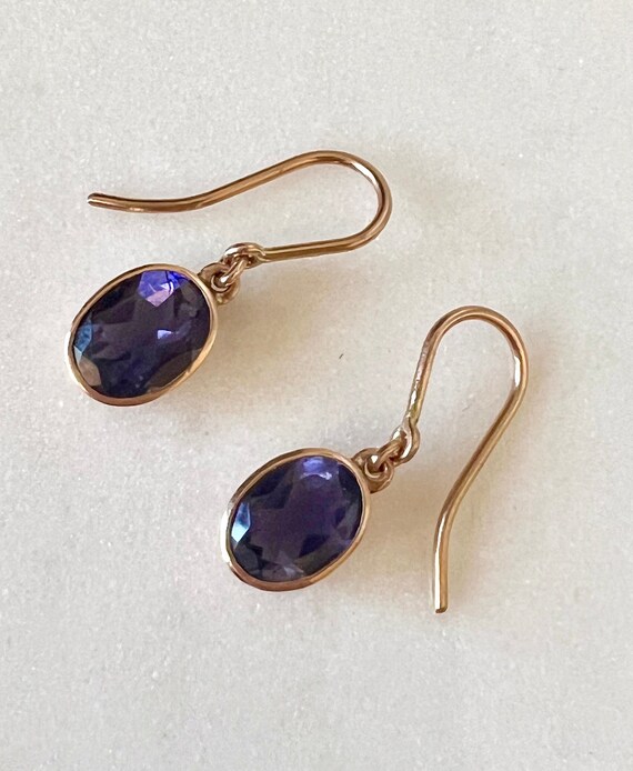 Antique Edwardian Purple Iolite Hook Wire Earrings