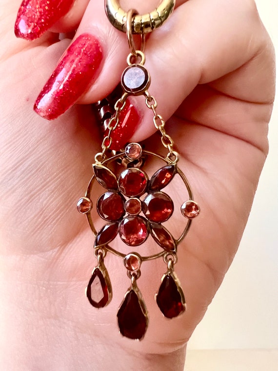 Antique Large Victorian Garnet & Solid 9k 9ct Ros… - image 8