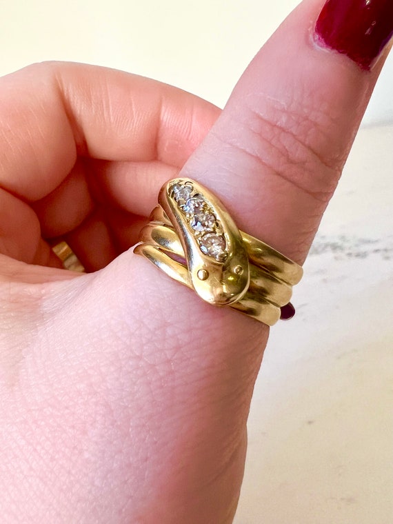 Antique Victorian Snake Diamond Ring | 18ct 18k S… - image 2