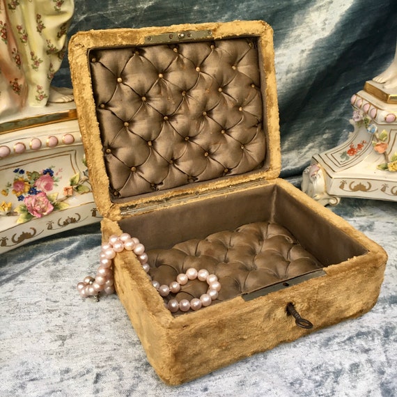 Antique Gold Velvet Jewellery Box | Victorian | Tu