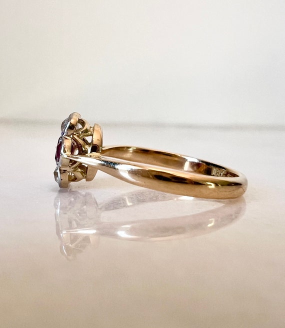 Antique Art Deco Ruby & Diamond Daisy Ring | Soli… - image 5