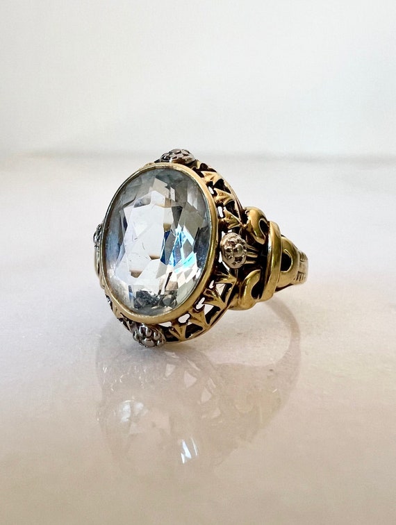 Antique Blue Aquamarine Ring | Solid 14k 14ct Yell