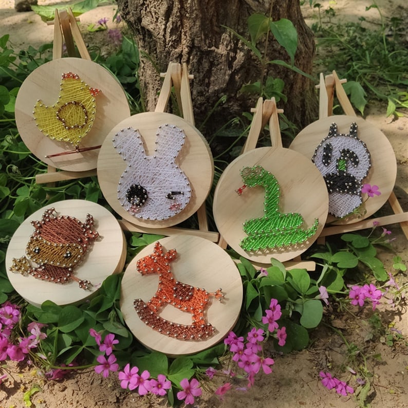 Small animal string art,Wall Hanging Art,Crafts for Kids and Fun Home Activities,FAMILY String Art PATTERN,String art pattern kit,Crafts Kit