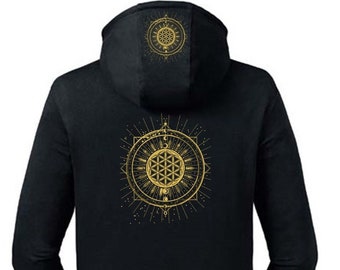 Flower of Life Geborduurde Hoodie (Ultimate Edition) Voorkant een back print