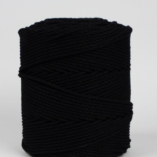 4mm Macrame cord 150 metres, 492 feet, twisted yarn 100% cotton, makrame rope, cotton yarn, decor craft DIY cord, black cotton cord