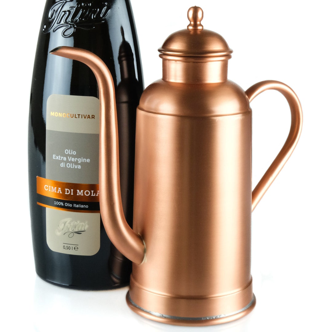 Olive Oil Dispenser. Copper Oil Cruet With Long and Curved Spout, is