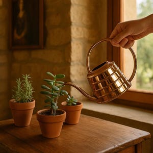Copper watering can indoor plants. Small plants and Bonsai vintage looking watering pot. No more over watering or water damage.