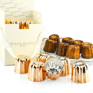 12 Copper Cannelé Molds – Traditional French Pastry Mold Set – Heavy-Duty Tin-Lined Professional Bakeware – Gift-Ready Box