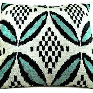 Teal Throw Pillow, Ikat Velvet Pillow, Turquoise Accent Pillow, Turquoise Velvet Pillow, First Home Ornament, Cushion Covers, Unique Gifts