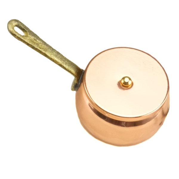 Tiny Saucepan Mini Copper Pot With Lid. Miniature Cooking Saucier. 1:6 Scale Cooking Pot. Handcrafted Copperware Ornament