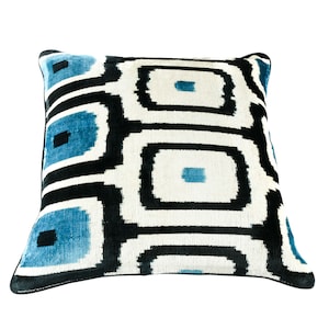 Ikat Sofa Cushions. Accent pillow handmade. Velvet ikat cushion front, Italian superior fabric backside.