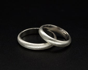 Wedding ring set, half-round partner rings in silver 935, finely brushed, handmade, wedding rings set