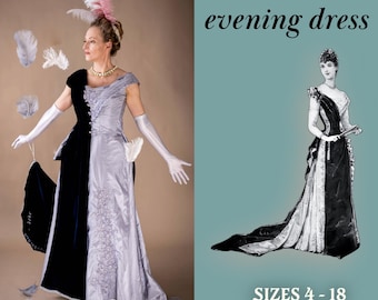 Victorian Evening Dress Sewing Pattern | Late Victorian Era Dress | sizes xs-xxl | 4-18 | US Letter | A4 | Print-at-Home