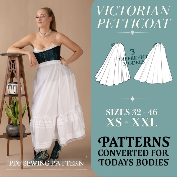 Victorian petticoat underskirt sewing pattern pdf: sizes xxs-xxl (eu 32-44, us 0-12) | Print-at-Home