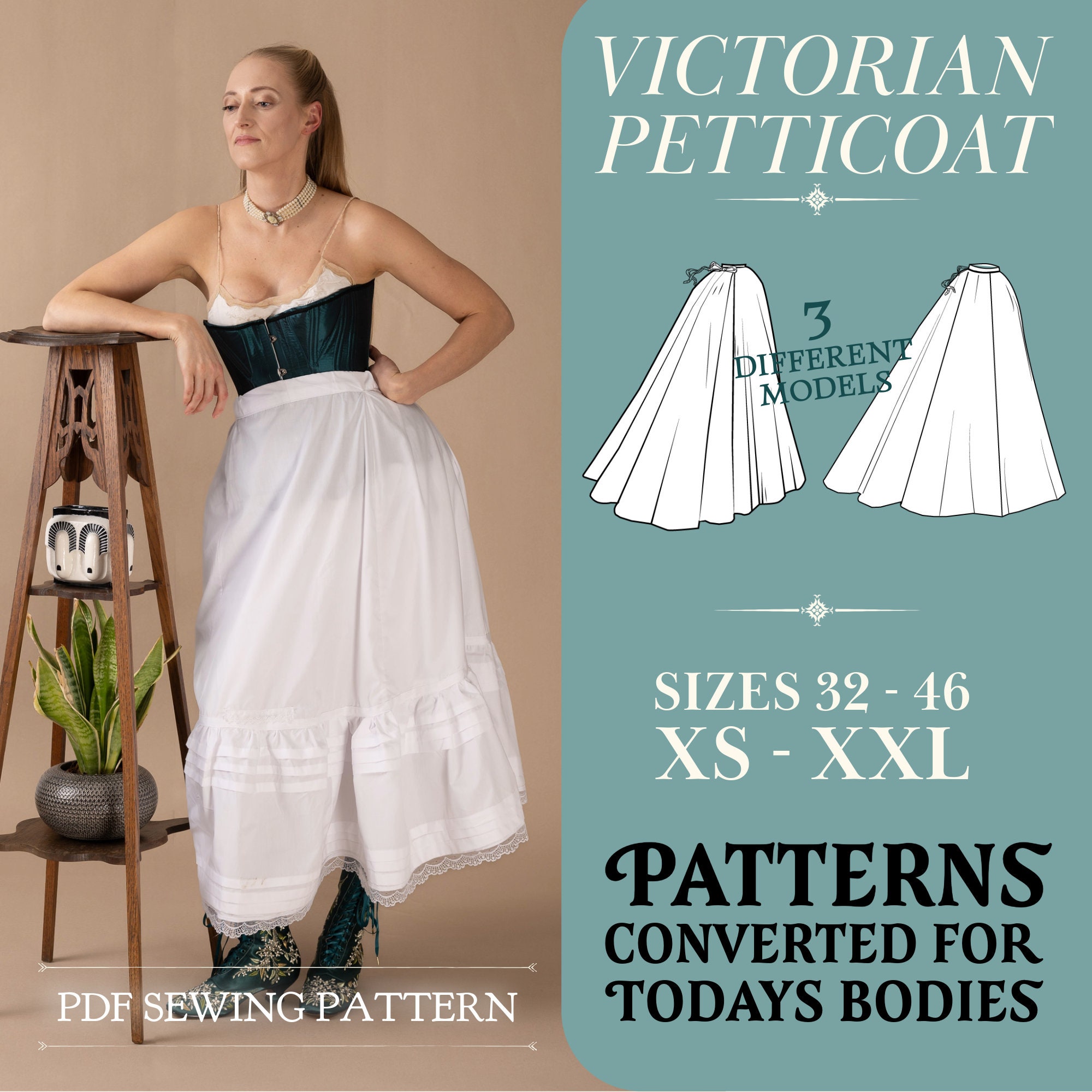 フランスアンティーク　Victorian underskirt Victorian Petticoat Underskirt Sewing Pattern Pdf: Sizes Xxs
