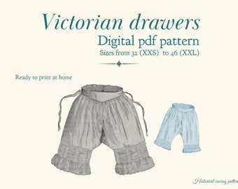 Victorian Drawers Sewing Pattern PDF: Sizes 32-44 (XXS-XXL) | Detailed Sewing & Decoration Instructions | Ready-to-Print at Home