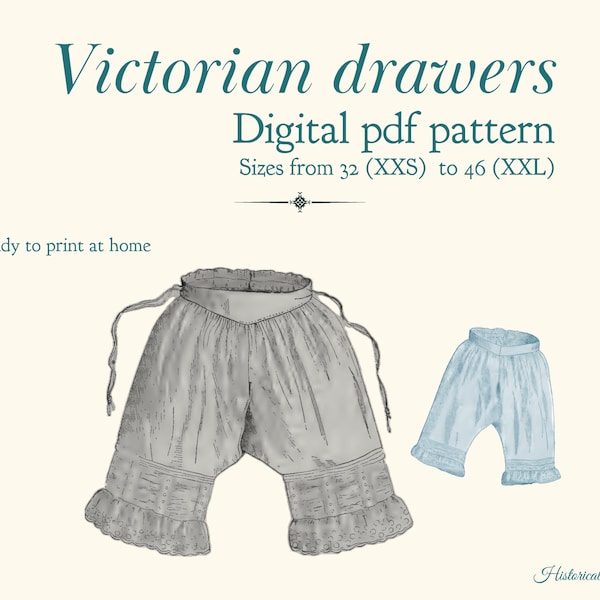 Victorian Drawers Sewing Pattern PDF: Sizes 32-44 (XXS-XXL) | Detailed Sewing & Decoration Instructions | Ready-to-Print at Home