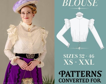Victorian blouse on corset sewing pattern pdf: sizes xxs-xxl (eu 32-44, us 0-12) | Print-at-Home