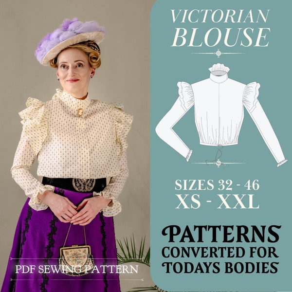 Victorian blouse on corset sewing pattern pdf: sizes xxs-xxl (eu 32-44, us 0-12) | Print-at-Home