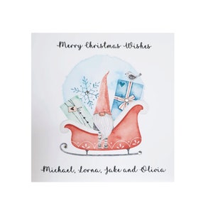 Personalized Gnome Christmas Card: Festive Watercolor Sleigh