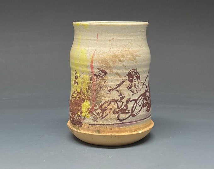 Wheel Thrown Wood Fired Salt Glazed Cup with Decal Collage Images