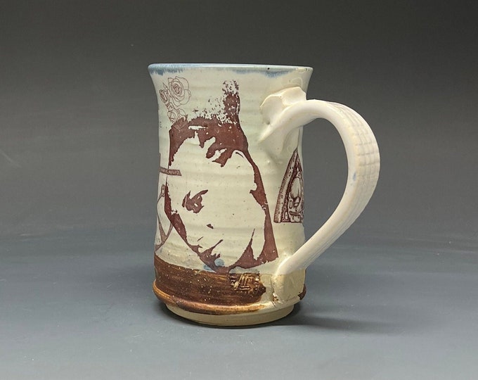 Wheel Thrown Wood Fired Salt Glazed Cup with Decal Collage Images